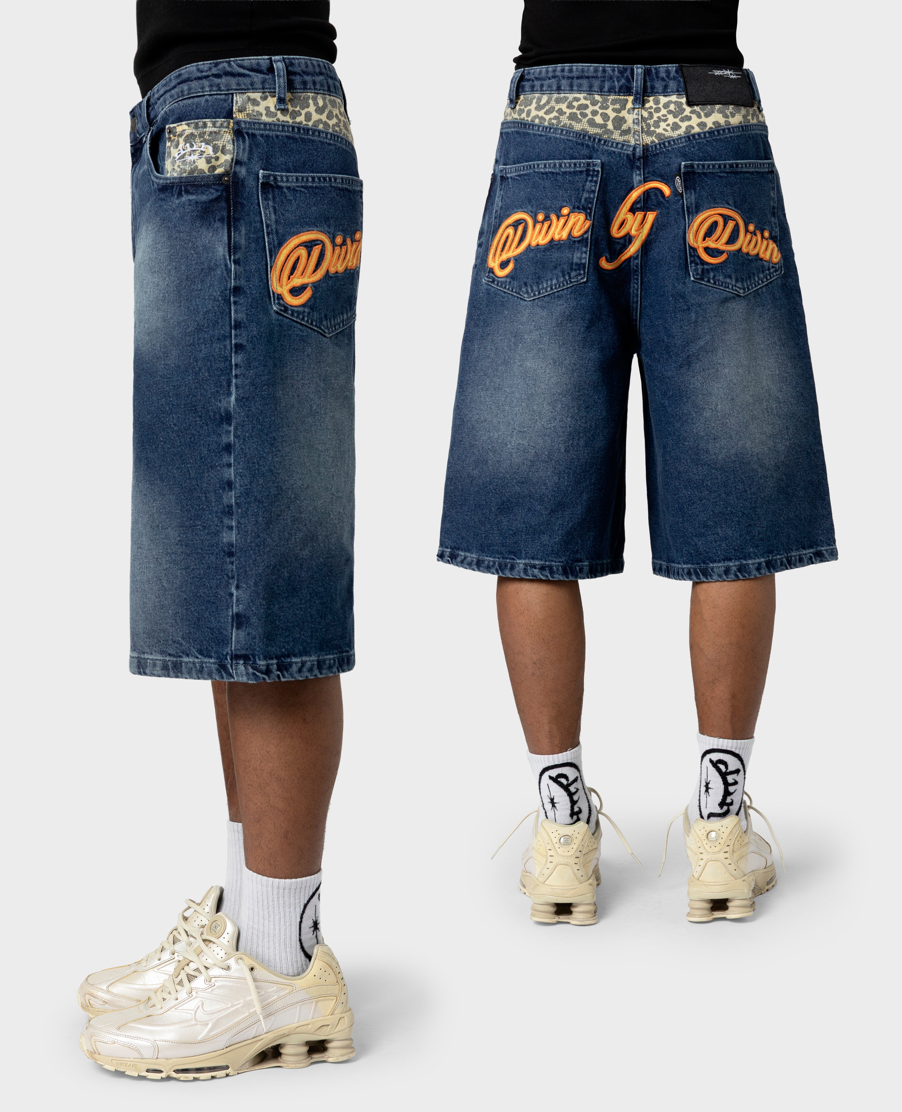 BLUE LEOPARD POCKET DENIM JORT