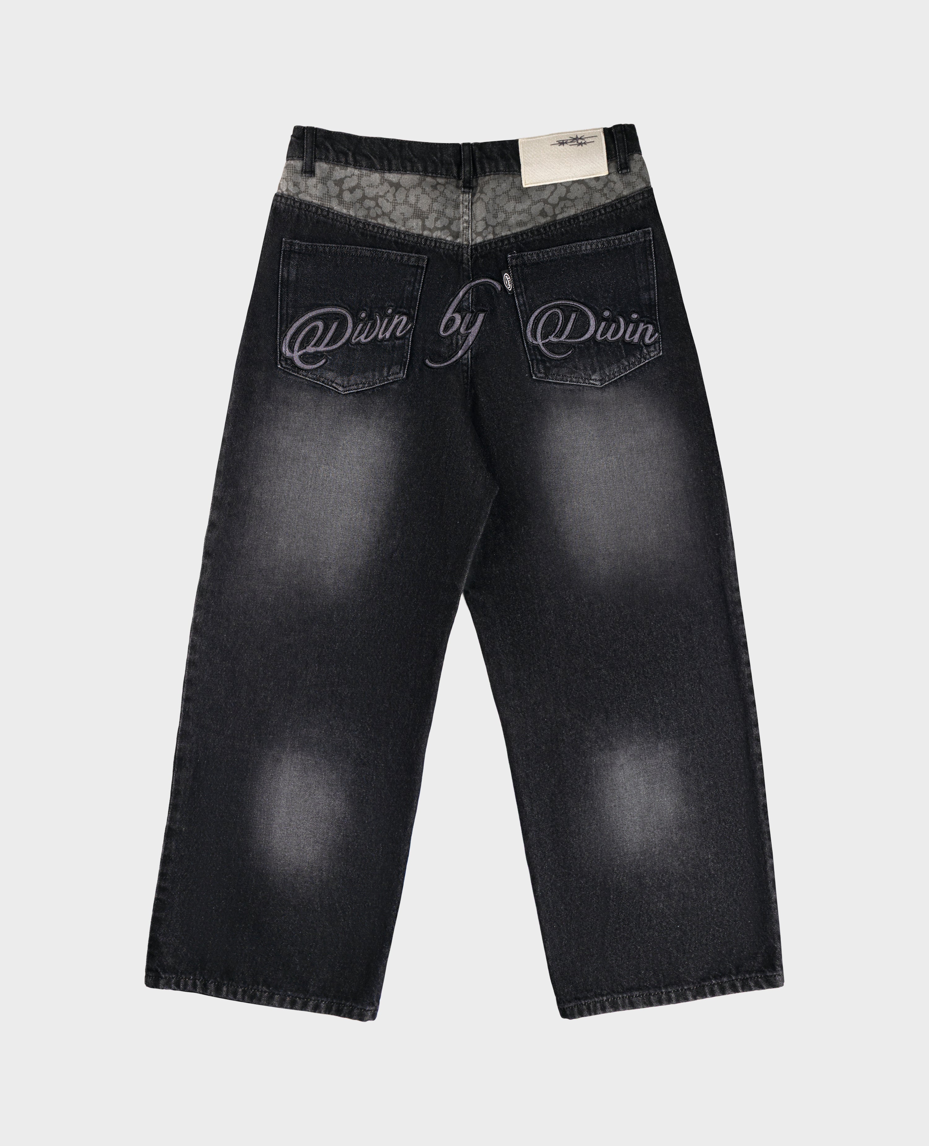 BLACK LEOPARD POCKET DENIM