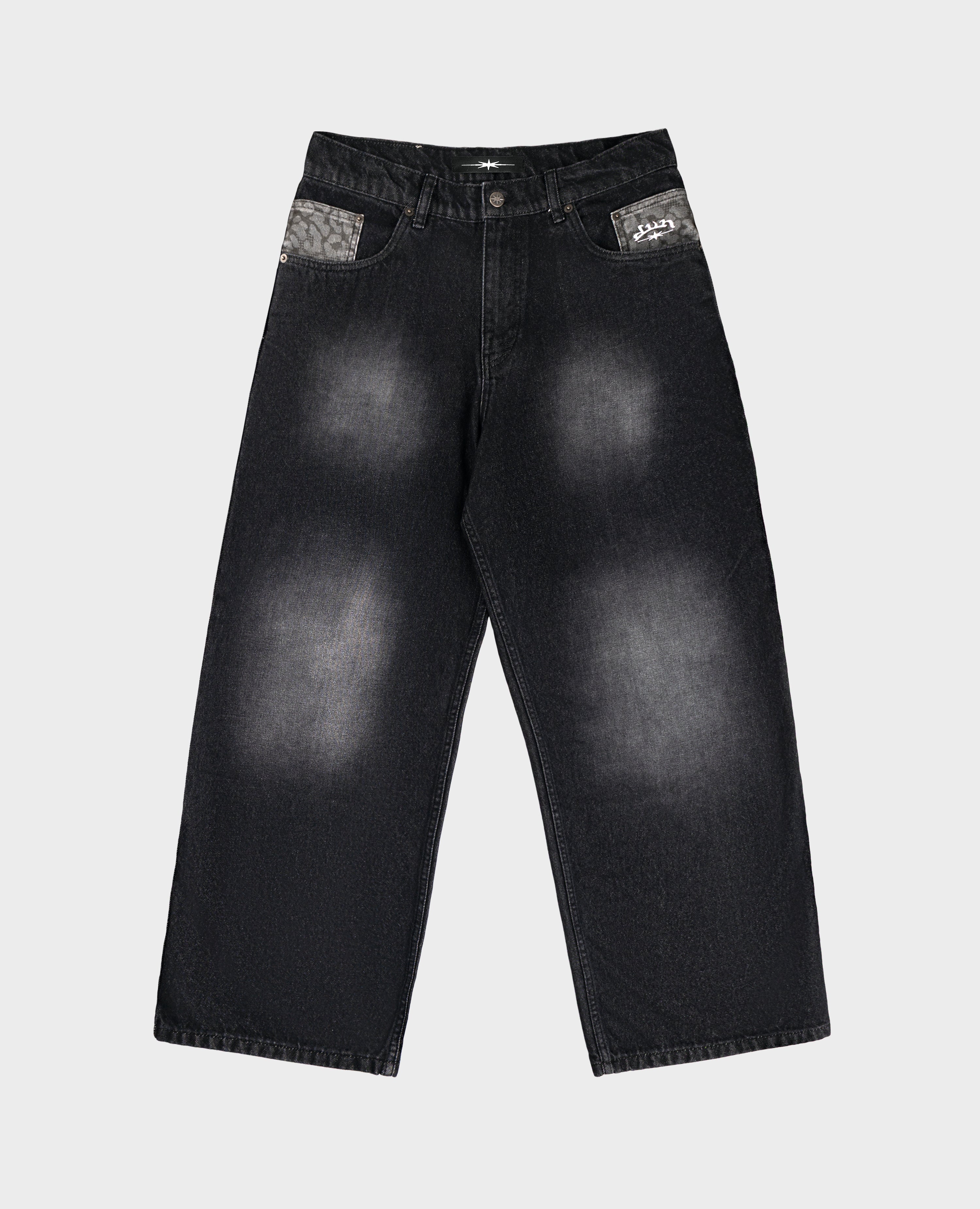 BLACK LEOPARD POCKET DENIM