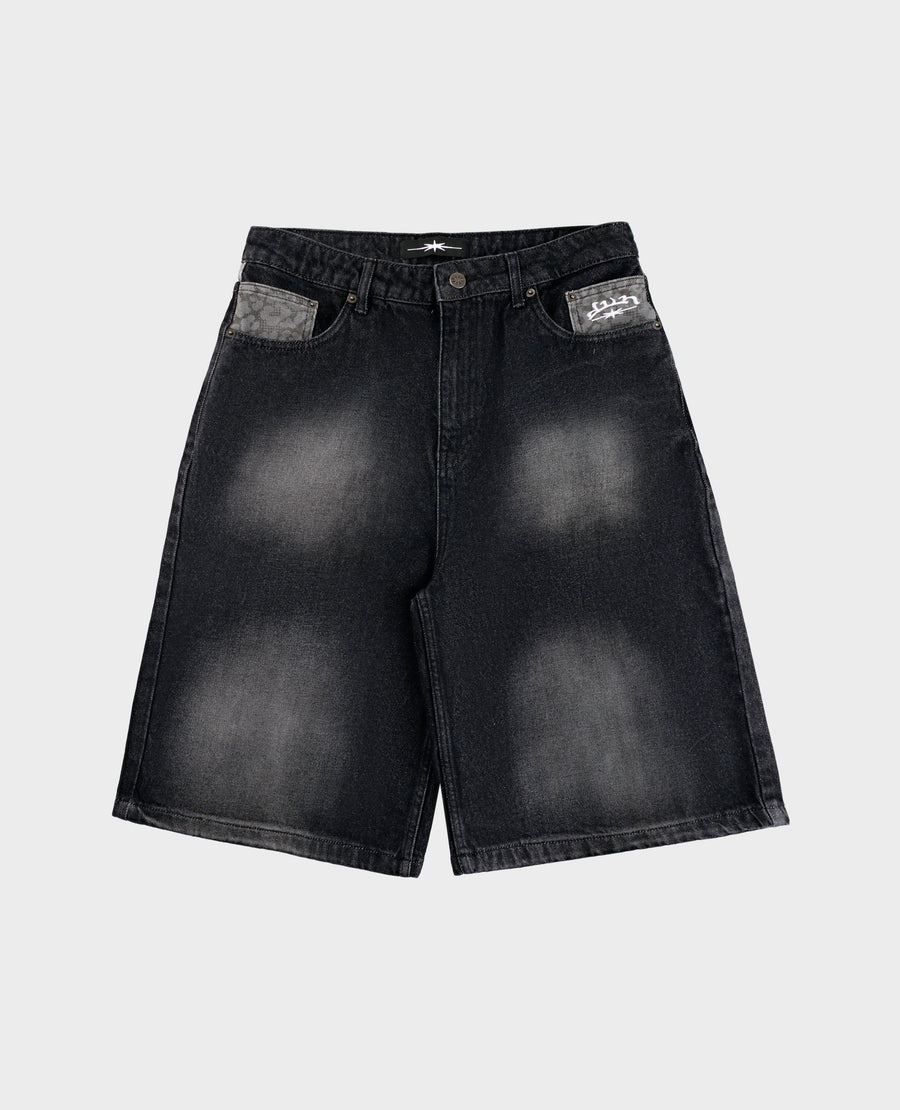 DivinByDivin | BLACK LEOPARD POCKET DENIM JORT