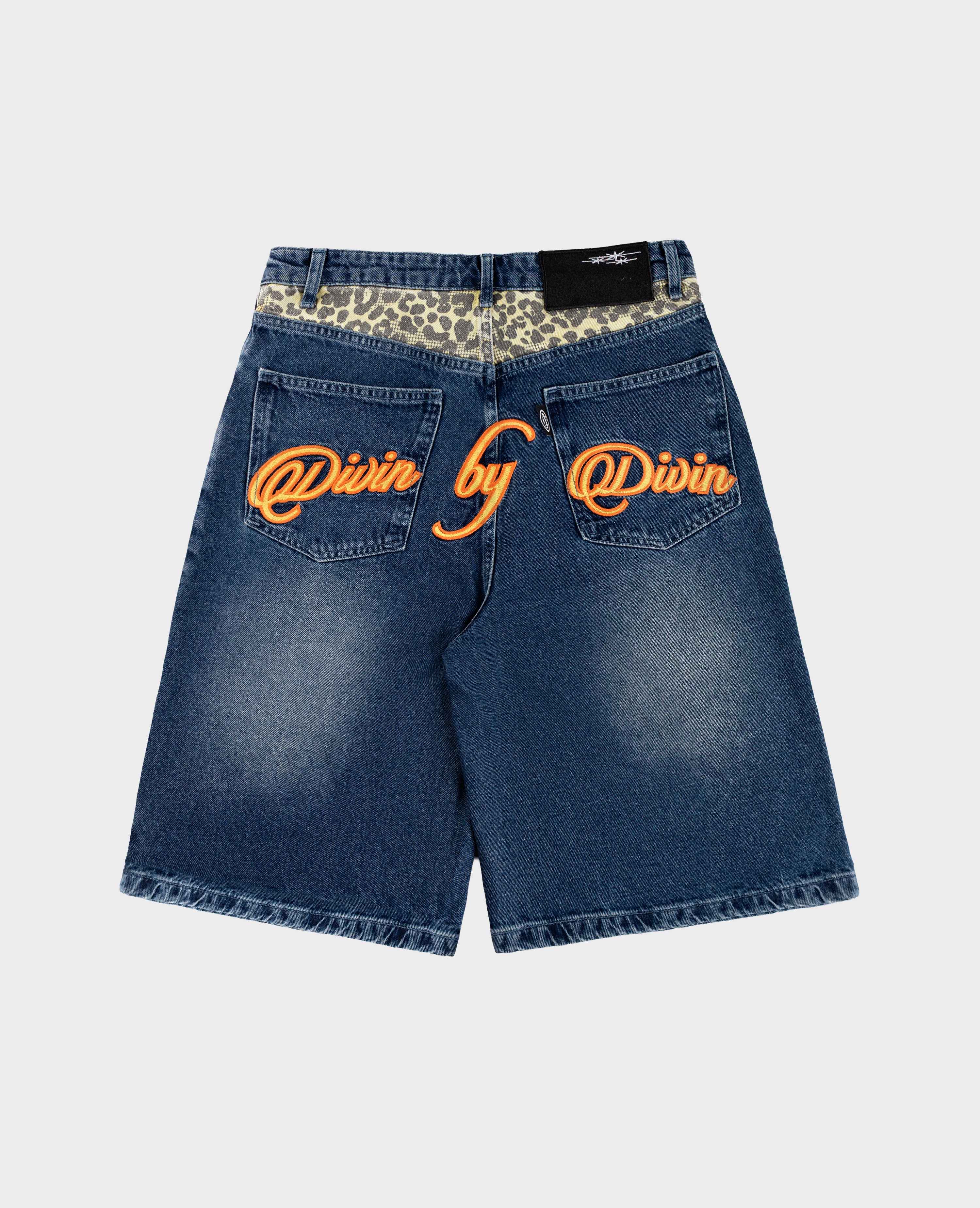 BLUE LEOPARD POCKET DENIM JORT