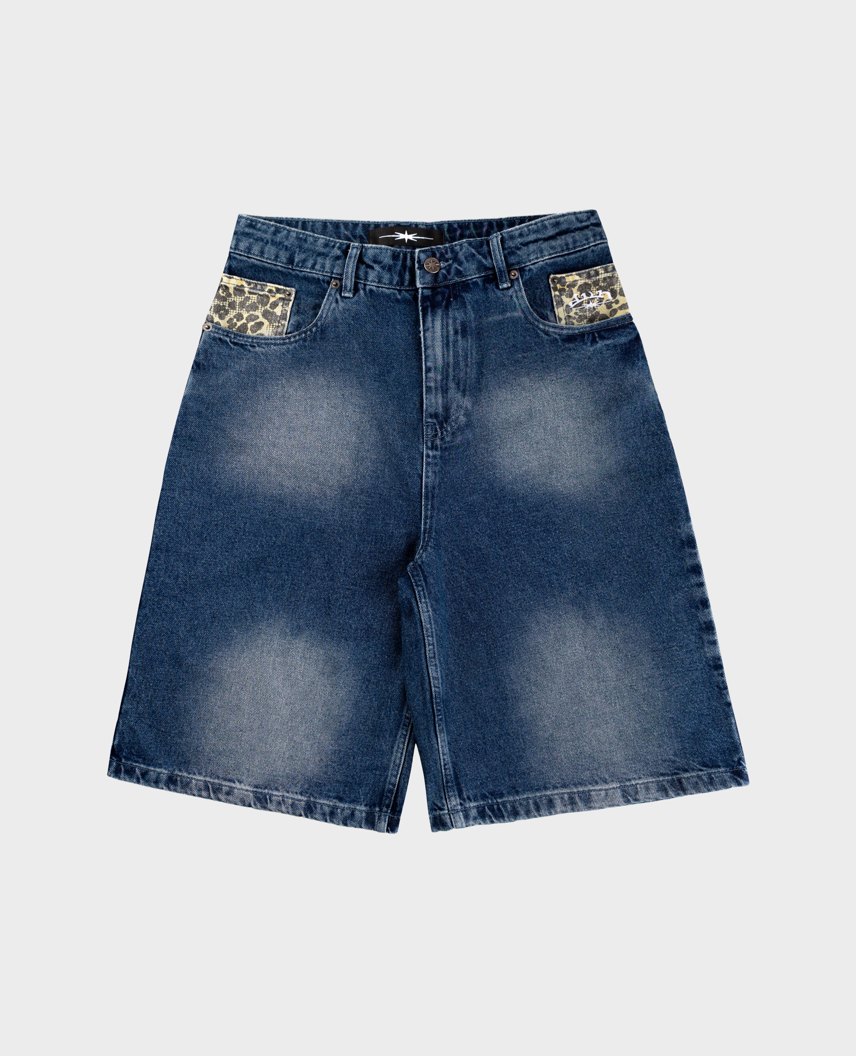 BLUE LEOPARD POCKET DENIM JORT