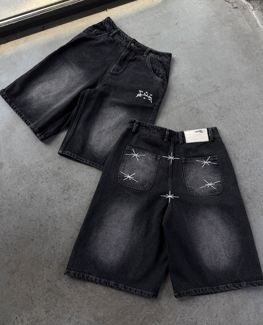 WASHED BLACK DENIM JORT